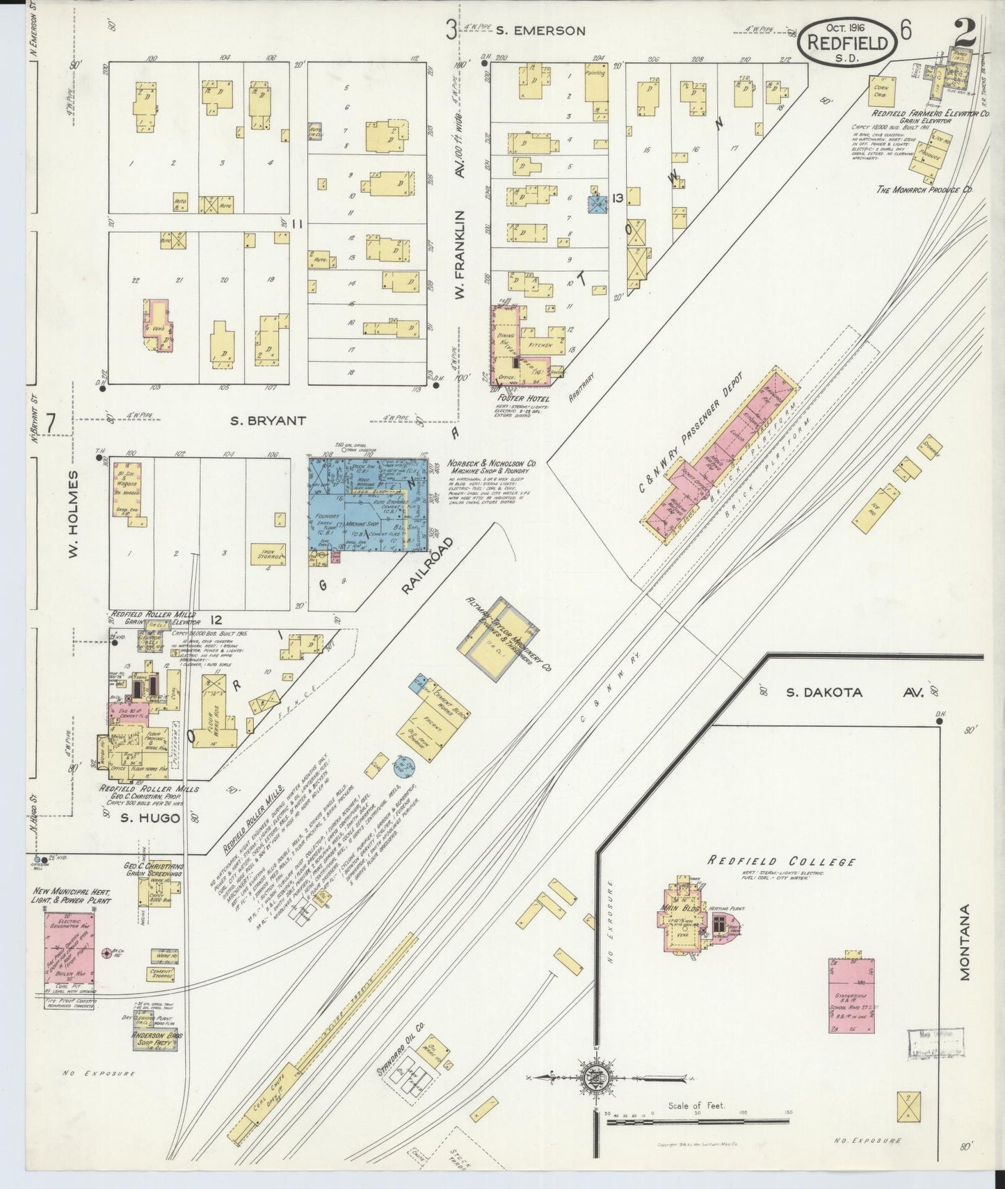 Sanborn Fire Insurance Map from Redfield, Spink County, South Dakota (1916), Sheet #0002 - Complete Map Set gallery image, historic Sanborn map, vintage wall art, South Dakota South Dakota