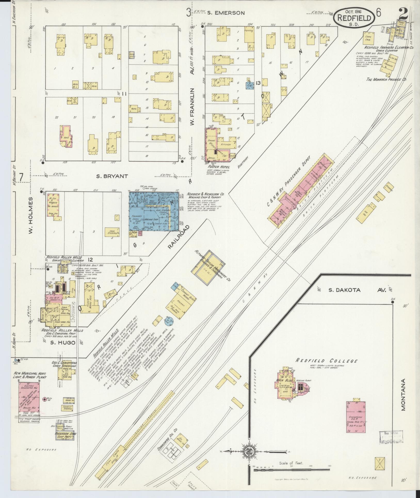 Sanborn Fire Insurance Map from Redfield, Spink County, South Dakota (1916), Sheet #0002 - Complete Map Set gallery image, historic Sanborn map, vintage wall art, South Dakota South Dakota