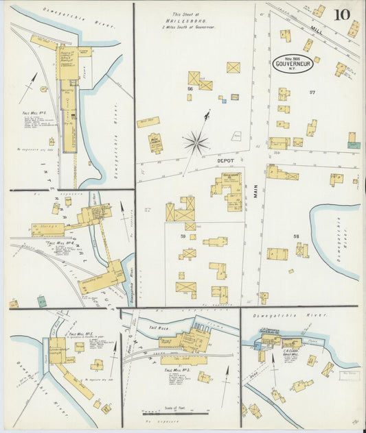 Sanborn Fire Insurance Map from Gouverneur, Saint Lawrence County, New York (1905), Sheet #0010 - Historic Sanborn Fire Insurance Map Print, vintage old map wall art, antique decor, genealogy gift, New York New York map