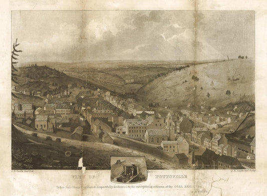 View of Pottsville Taken from Sharp Mountain & respectfully dedicated to the enterprising citizens of the Coal Region by J.R. Smith (1833) – Historic Bird’s-Eye View Panorama Print