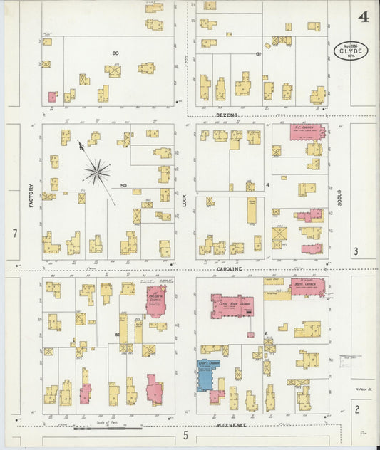 Sanborn Fire Insurance Map from Clyde, Wayne County, New York (1906), Sheet #0004 - Historic Sanborn Fire Insurance Map Print, vintage old map wall art, antique decor, genealogy gift, New York New York map