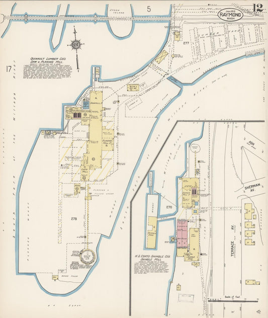 Sanborn Fire Insurance Map from Raymond, Pacific County, Washington (1913), Sheet #0012 - Historic Sanborn Fire Insurance Map Print, vintage old map wall art, antique decor, genealogy gift, Washington Washington map