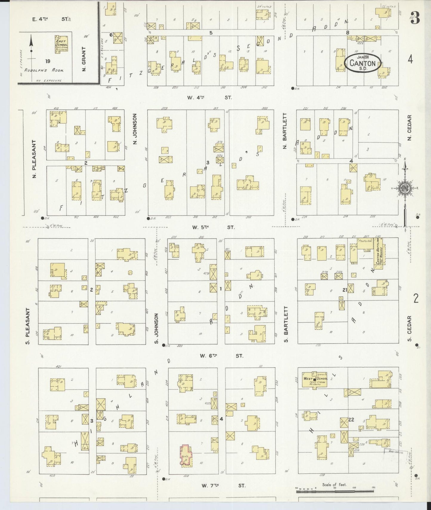 Sanborn Fire Insurance Map from Canton, Lincoln County, South Dakota (1911), Sheet #0003 - Complete Map Set gallery image, historic Sanborn map, vintage wall art, South Dakota South Dakota