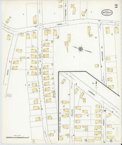 Sanborn Fire Insurance Map from Methuen, Essex County, Massachusetts (1911), Sheet #0002 - Historic Sanborn Fire Insurance Map Print, vintage old map wall art, antique decor, genealogy gift, Massachusetts Massachusetts map