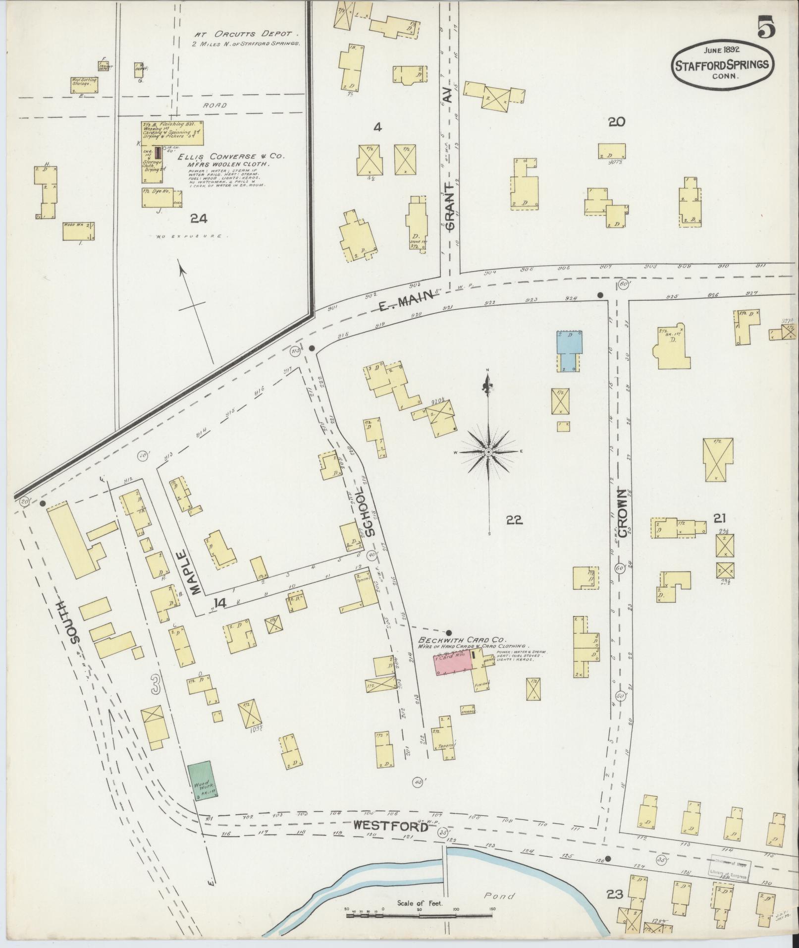 Sanborn Fire Insurance Map from Stafford Springs, Tolland County, Connecticut (1892), Sheet #0005 - Complete Map Set gallery image, historic Sanborn map, vintage wall art, Connecticut Connecticut