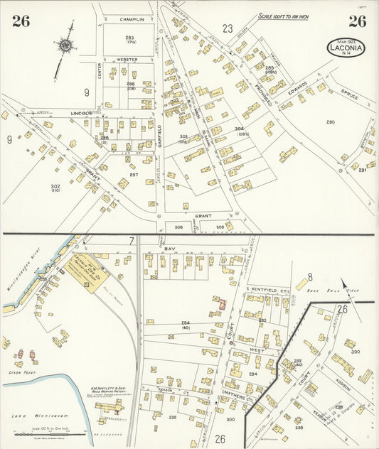Sanborn Fire Insurance Map from Laconia, Belknap County, New Hampshire (1923), Sheet #0026 - Historic Sanborn Fire Insurance Map Print, vintage old map wall art, antique decor, genealogy gift, New Hampshire New Hampshire map