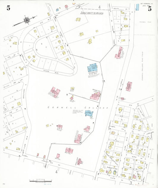 Sanborn Fire Insurance Map from Mount Vernon, Linn County, Iowa (1941), Sheet #0005 - Historic Sanborn Fire Insurance Map Print, vintage old map wall art