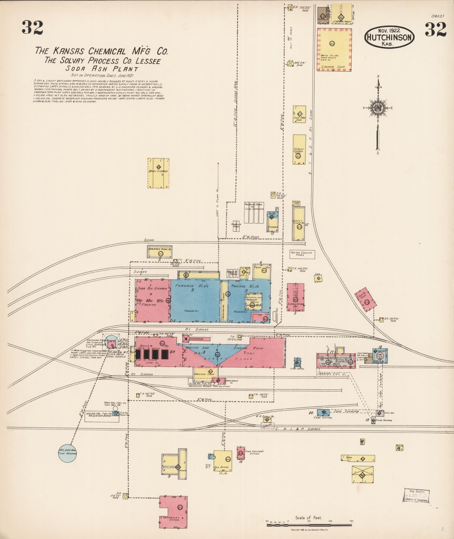 Sanborn Fire Insurance Map from Hutchinson, Reno County, Kansas (1922), Sheet #0033 - Historic Sanborn Fire Insurance Map Print, vintage old map wall art, antique decor, genealogy gift, Kansas Kansas map