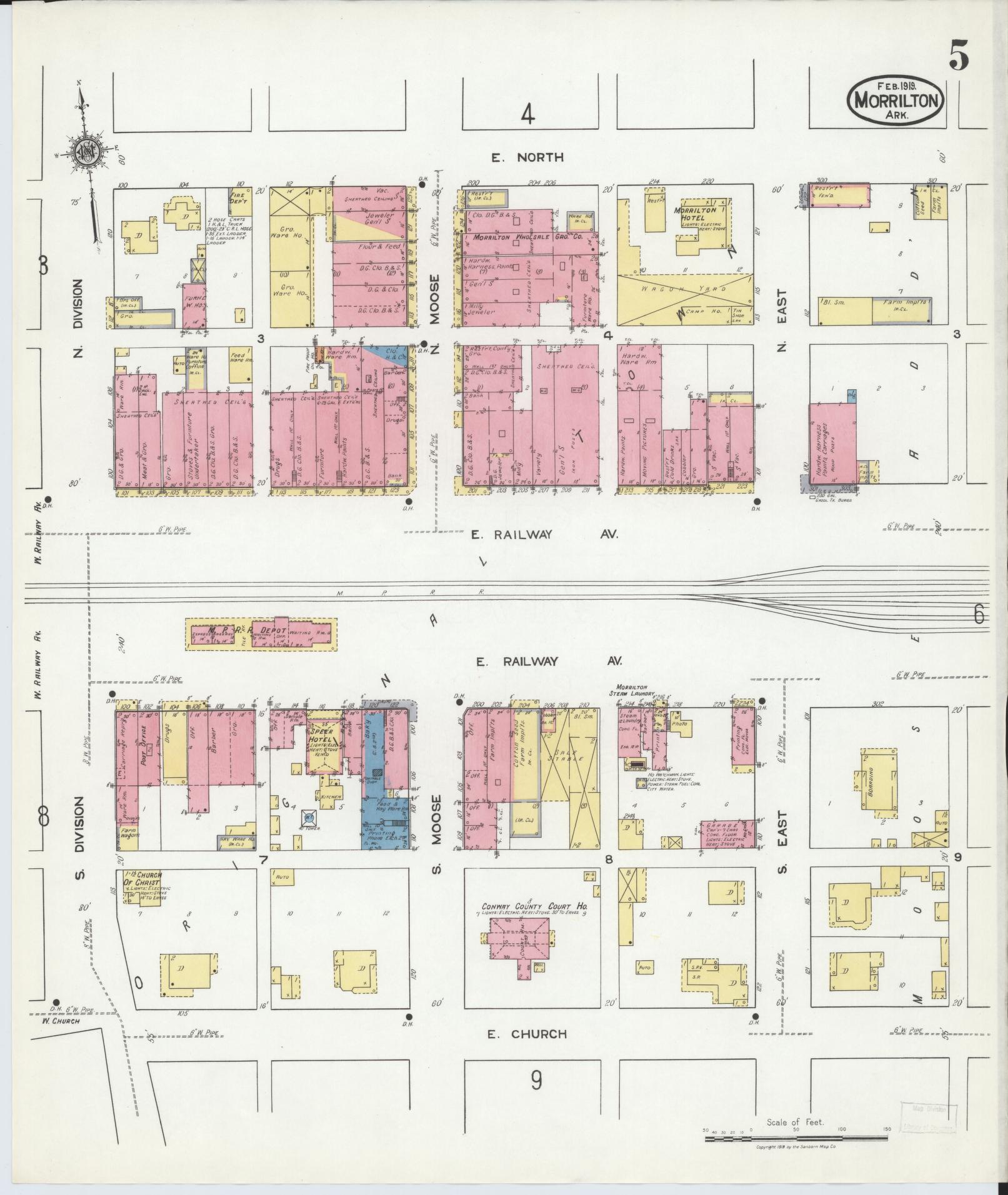 Sanborn Fire Insurance Map from Morrilton, Conway County, Arkansas (1919), Sheet #0005 - Complete Map Set gallery image, historic Sanborn map, vintage wall art, Arkansas Arkansas