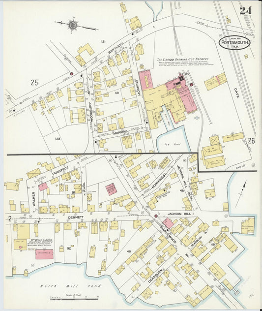 Sanborn Fire Insurance Map from Portsmouth, Rockingham County, New Hampshire (1910), Sheet #0024 - Historic Sanborn Fire Insurance Map Print, vintage old map wall art, antique decor, genealogy gift, New Hampshire New Hampshire map