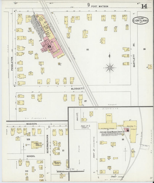 Sanborn Fire Insurance Map from Cortland, Cortland County, New York (1897), Sheet #0014 - Historic Sanborn Fire Insurance Map Print, vintage old map wall art, antique decor, genealogy gift, New York New York map