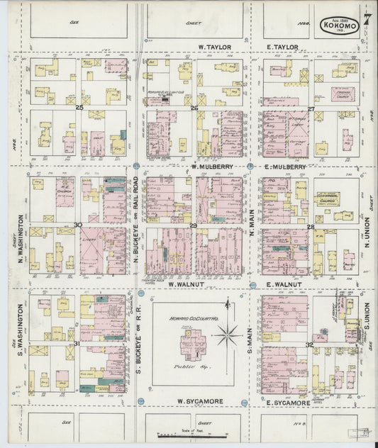 Sanborn Fire Insurance Map from Kokomo, Howard County, Indiana (1889), Sheet #0007 - Historic Sanborn Fire Insurance Map Print, vintage old map wall art, antique decor, genealogy gift, Indiana Indiana map
