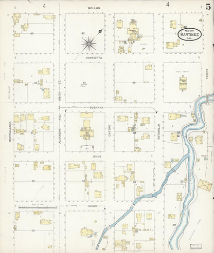 Sanborn Fire Insurance Map from Martinez, Contra Costa County, California (1897), Sheet #0005 - Complete Map Set gallery image, historic Sanborn map, vintage wall art, California California