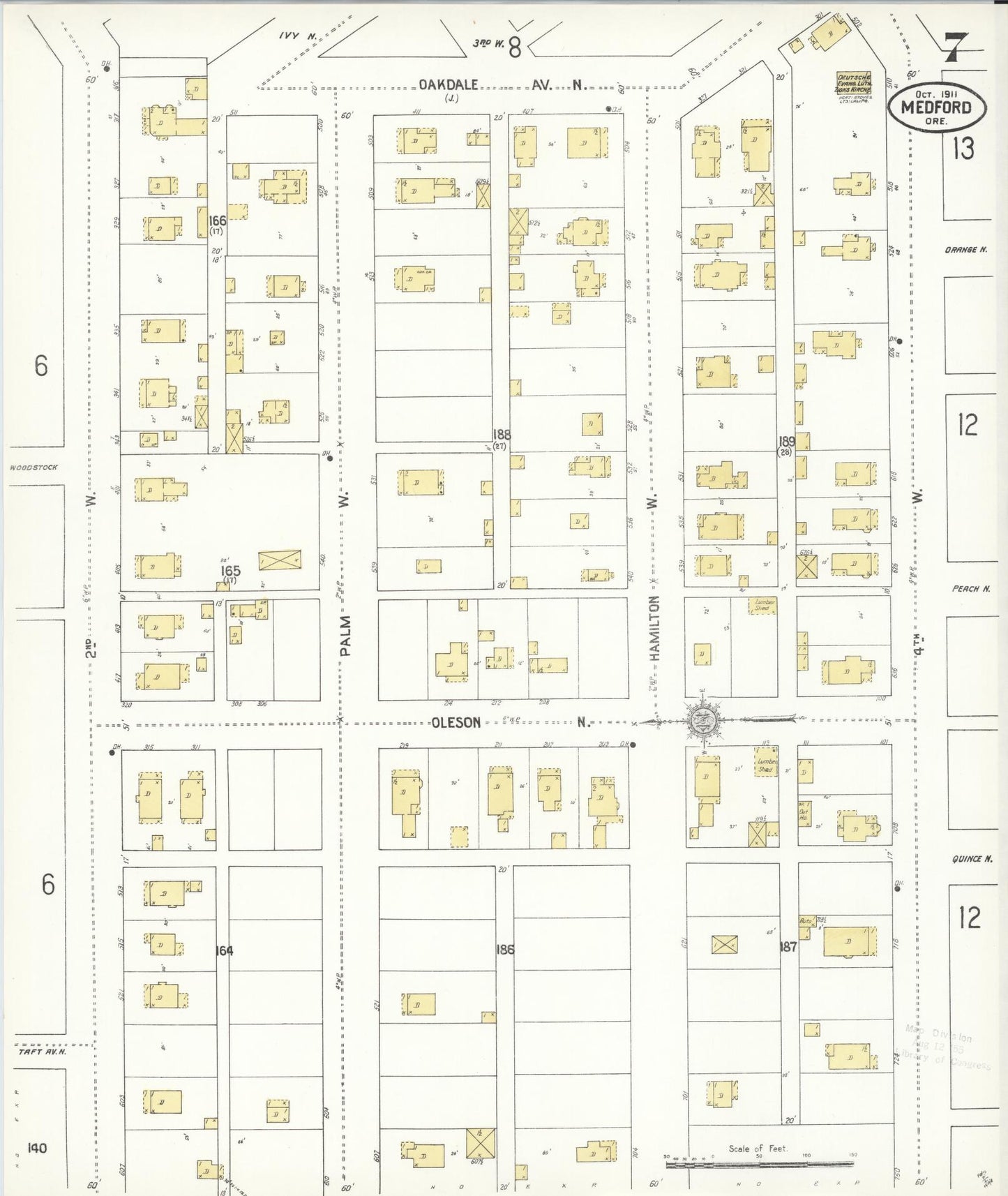 Sanborn Fire Insurance Map from Medford, Jackson County, Oregon (1911), Sheet #0007 - Complete Map Set gallery image, historic Sanborn map, vintage wall art, Oregon Oregon