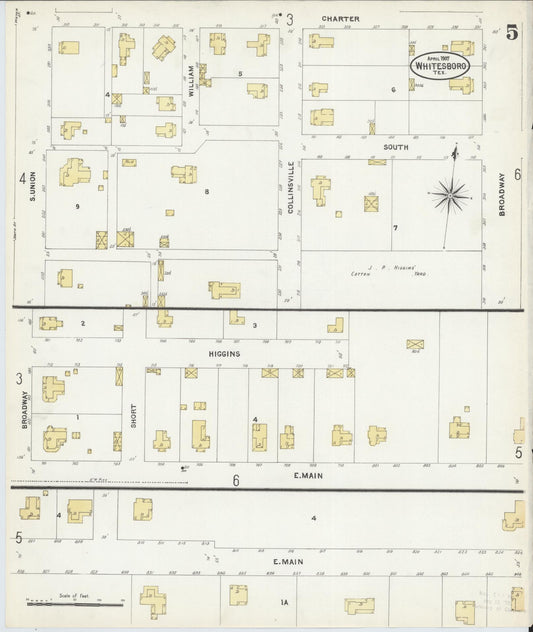 Sanborn Fire Insurance Map from Whitesboro, Grayson County, Texas (1907), Sheet #0005 - Historic Sanborn Fire Insurance Map Print, vintage old map wall art, antique decor, genealogy gift, Texas Texas map