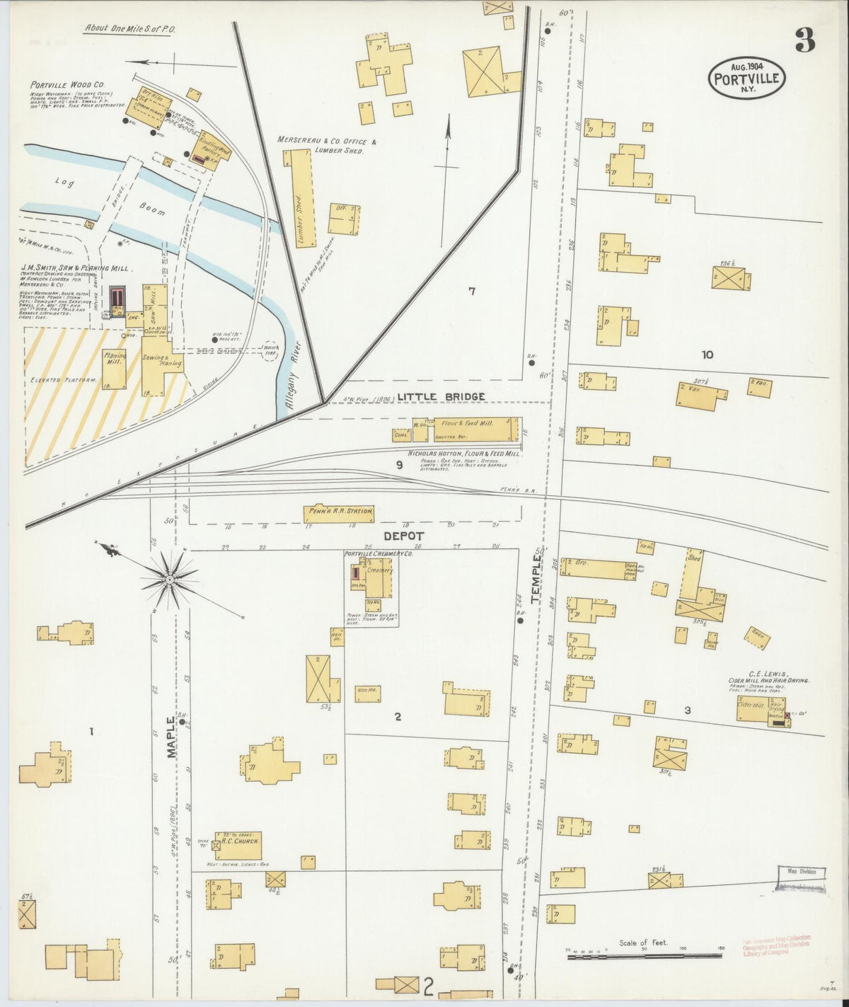 Sanborn Fire Insurance Map from Portville, Cattaraugus County, New York (1904), Sheet #0003 - Complete Map Set gallery image, historic Sanborn map, vintage wall art, New York New York