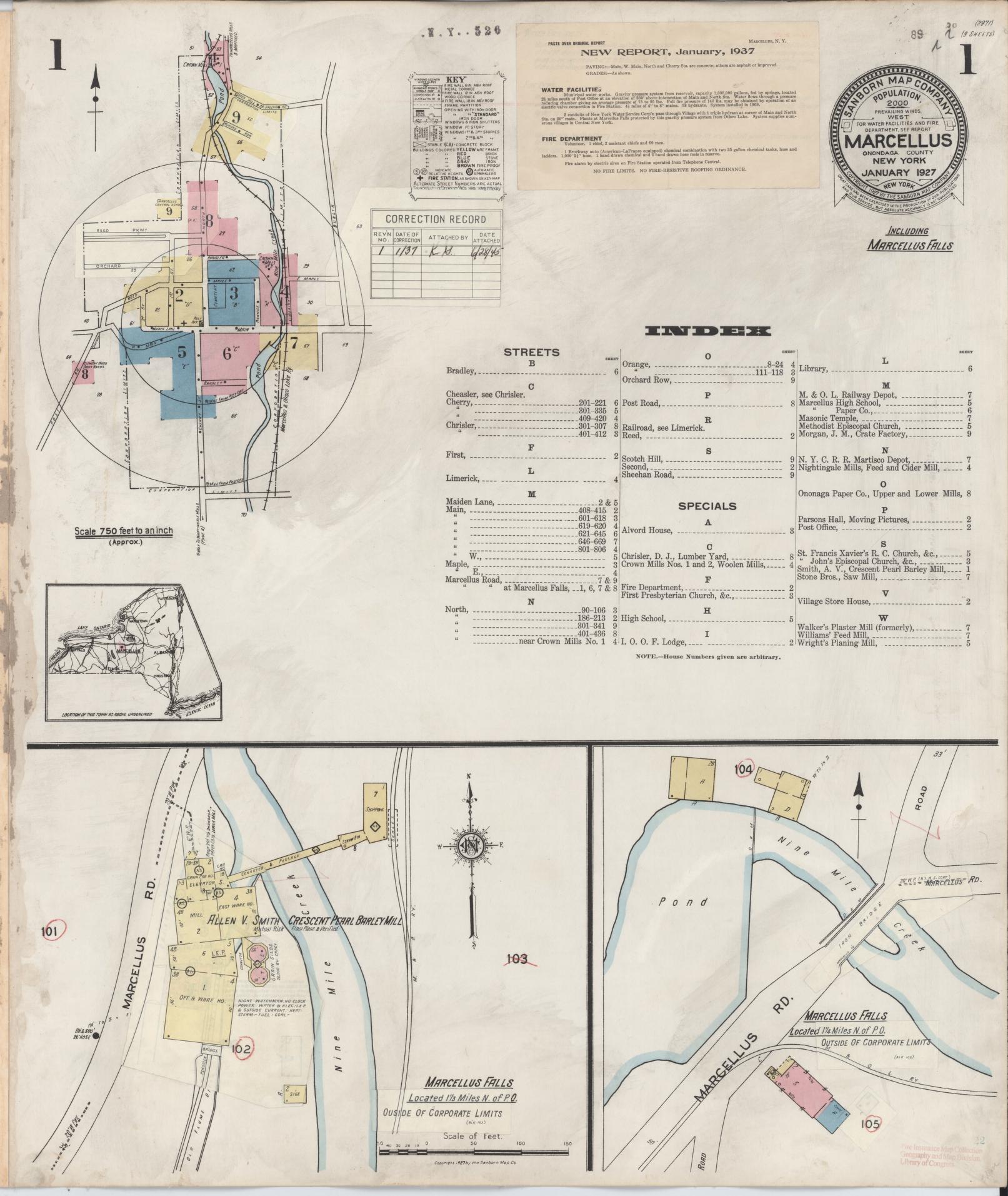 Sanborn Fire Insurance Map from Marcellus, Onondaga County, New York. (1937) – Historic Sanborn Fire Insurance Map Print