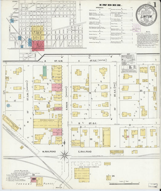 Sanborn Fire Insurance Map from Linton, Greene County, Indiana (1904), Sheet #0001 - Historic Sanborn Fire Insurance Map Print, vintage old map wall art, antique decor, genealogy gift, Indiana Indiana map