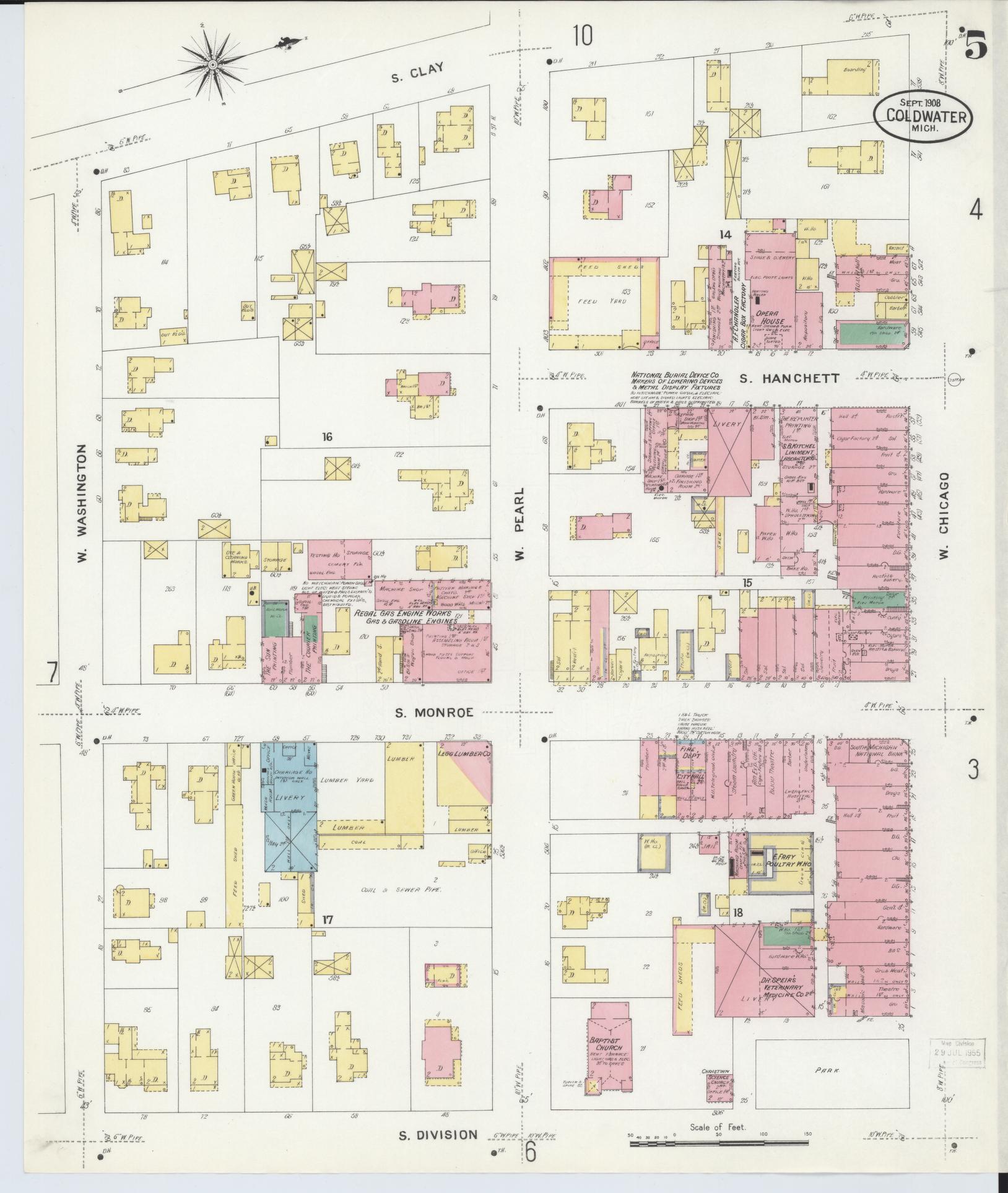 Sanborn Fire Insurance Map from Coldwater, Branch County, Michigan (1908), Sheet #0005 - Historic Sanborn Fire Insurance Map Print, vintage old map wall art, antique decor, genealogy gift, Michigan Michigan map