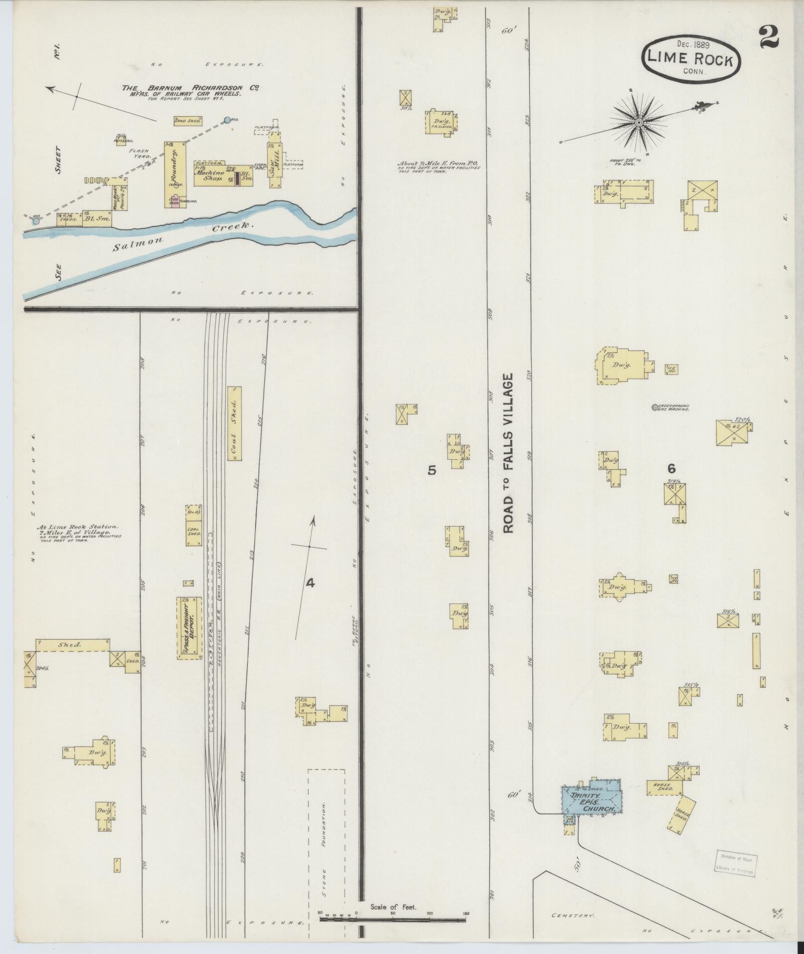 Sanborn Fire Insurance Map from Lime Rock, Litchfield County, Connecticut (1889), Sheet #0002 - Complete Map Set gallery image, historic Sanborn map, vintage wall art, Connecticut Connecticut
