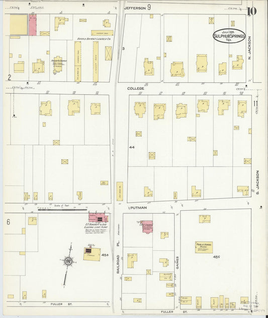 Sanborn Fire Insurance Map from Sulphur Springs, Hopkins County, Texas (1915), Sheet #0010 - Historic Sanborn Fire Insurance Map Print, vintage old map wall art, antique decor, genealogy gift, Texas Texas map