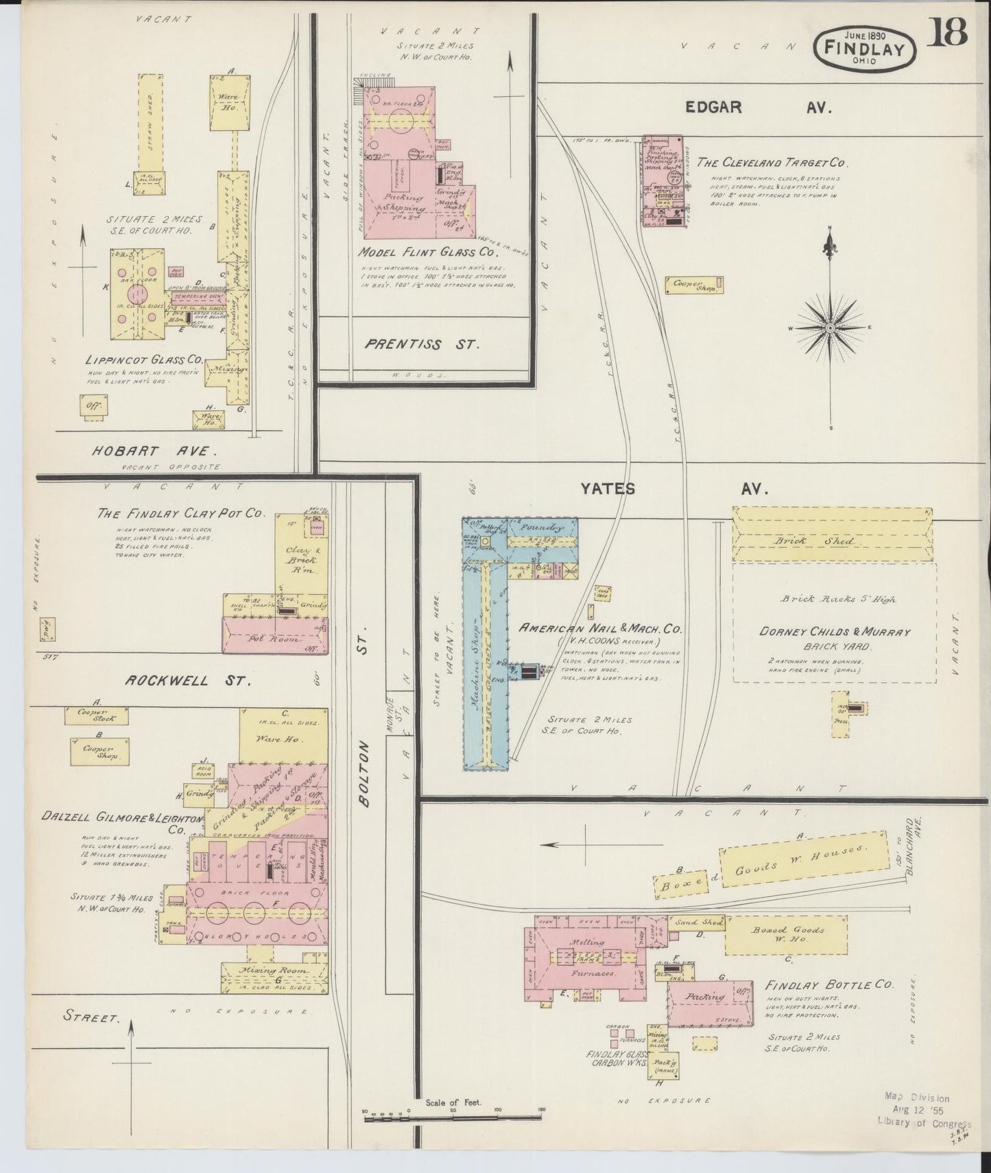 Sanborn Fire Insurance Map from Findlay, Hancock County, Ohio (1890), Sheet #0018 - Historic Sanborn Fire Insurance Map Print, vintage old map wall art, antique decor, genealogy gift, Ohio Ohio map