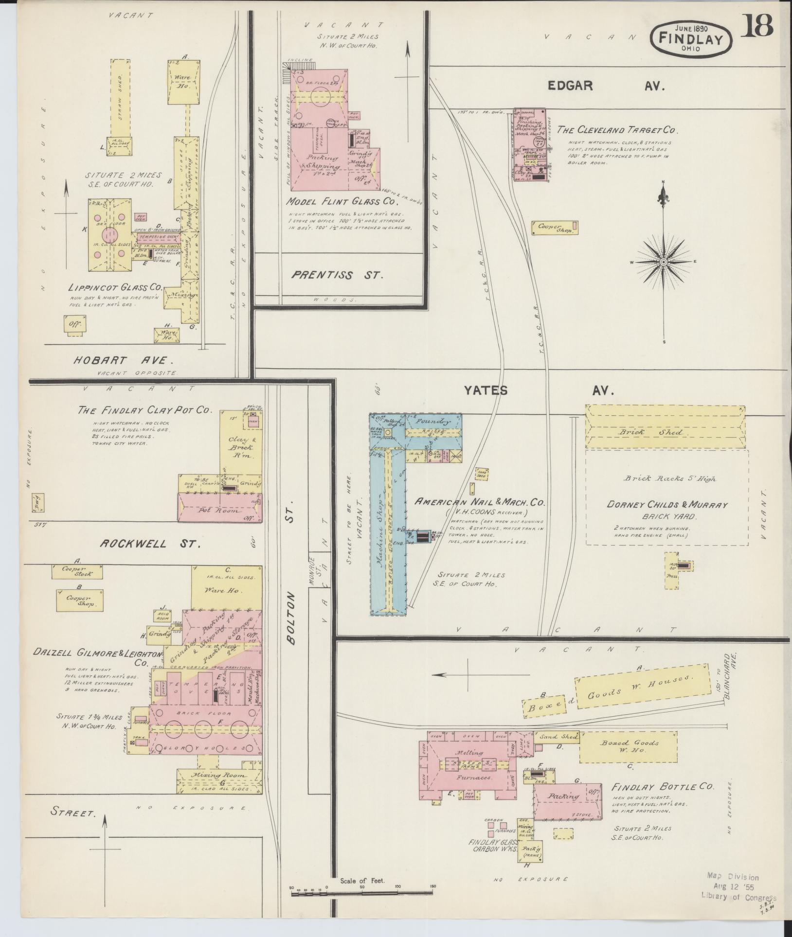 Sanborn Fire Insurance Map from Findlay, Hancock County, Ohio (1890), Sheet #0018 - Historic Sanborn Fire Insurance Map Print, vintage old map wall art, antique decor, genealogy gift, Ohio Ohio map