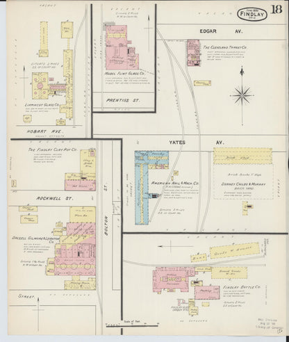 Sanborn Fire Insurance Map from Findlay, Hancock County, Ohio (1890), Sheet #0018 - Historic Sanborn Fire Insurance Map Print, vintage old map wall art, antique decor, genealogy gift, Ohio Ohio map