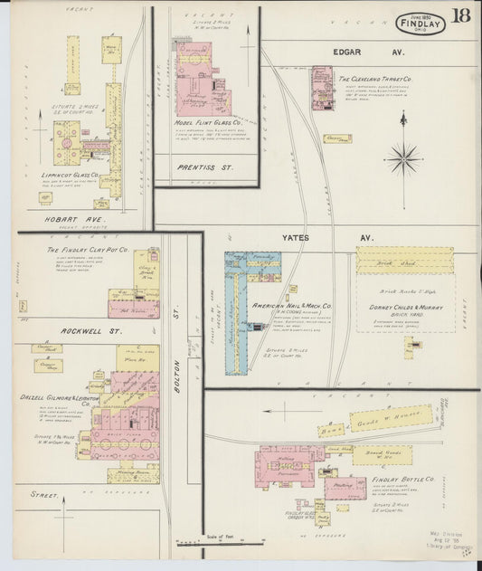 Sanborn Fire Insurance Map from Findlay, Hancock County, Ohio (1890), Sheet #0018 - Historic Sanborn Fire Insurance Map Print, vintage old map wall art, antique decor, genealogy gift, Ohio Ohio map