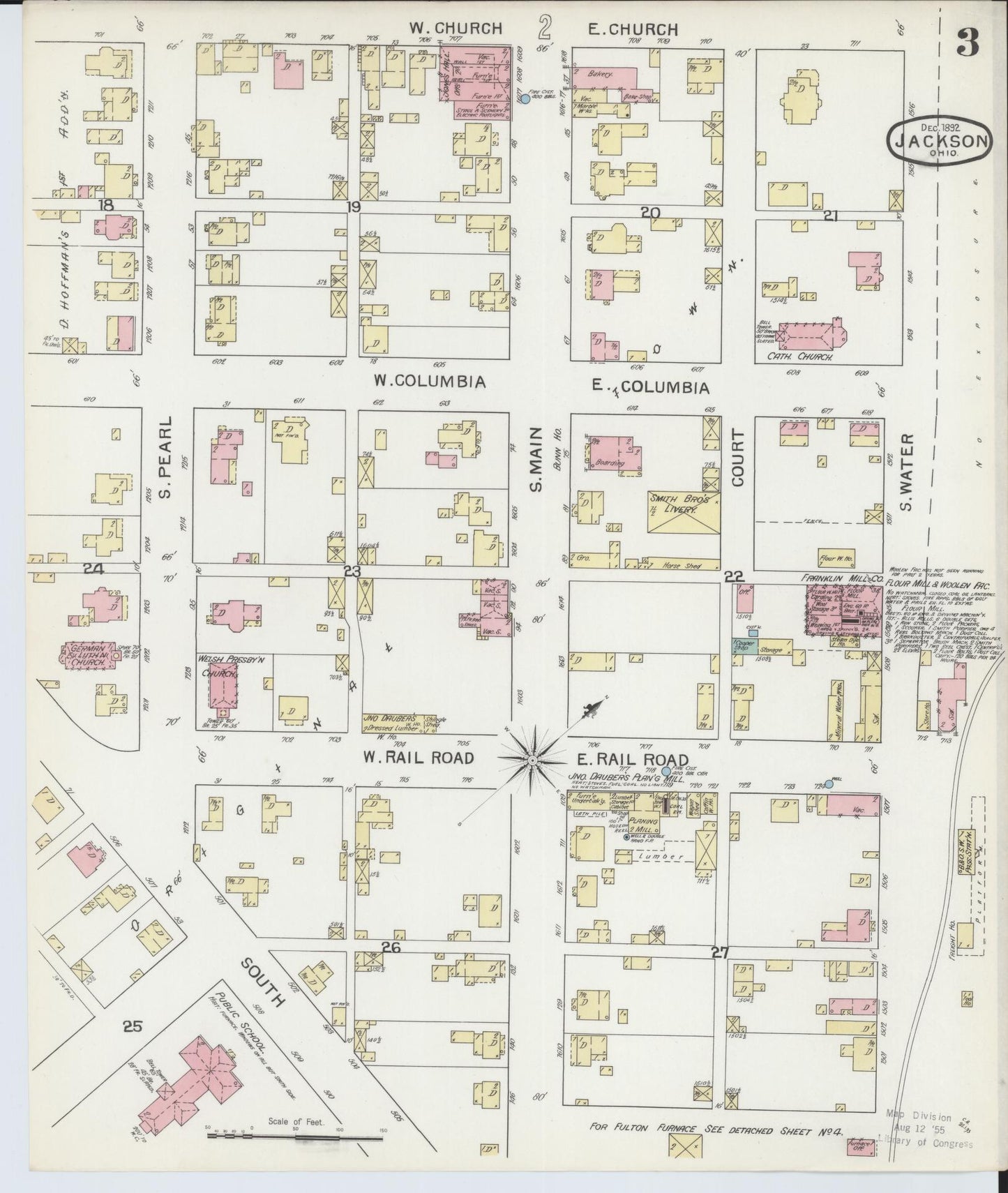 Sanborn Fire Insurance Map from Jackson, Jackson County, Ohio (1892), Sheet #0003 - Historic Sanborn Fire Insurance Map Print, vintage old map wall art, antique decor, genealogy gift, Ohio Ohio map