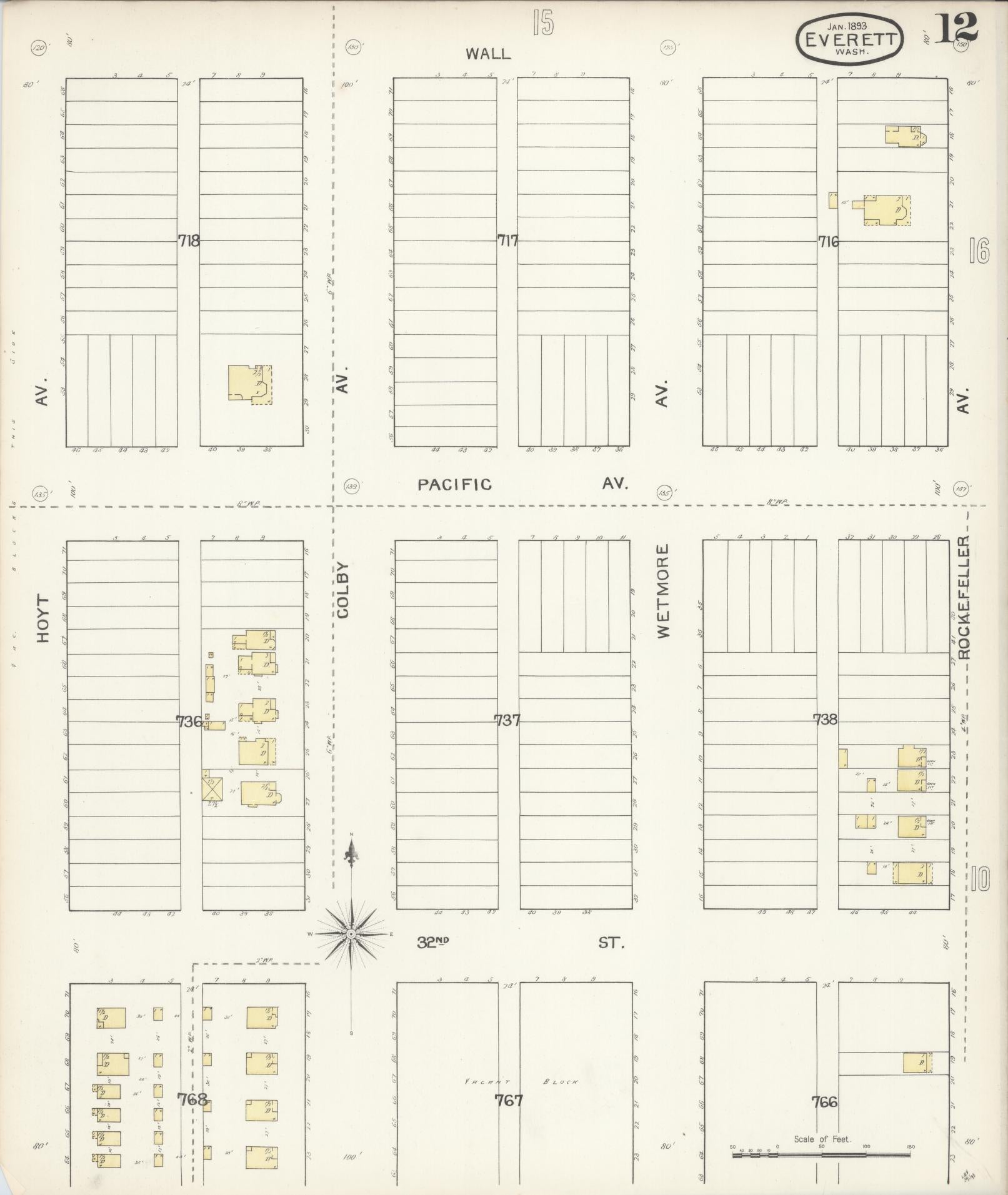 Sanborn Fire Insurance Map from Everett, Snohomish County, Washington (1893), Sheet #0011 - Historic Sanborn Fire Insurance Map Print, vintage old map wall art, antique decor, genealogy gift, Washington Washington map