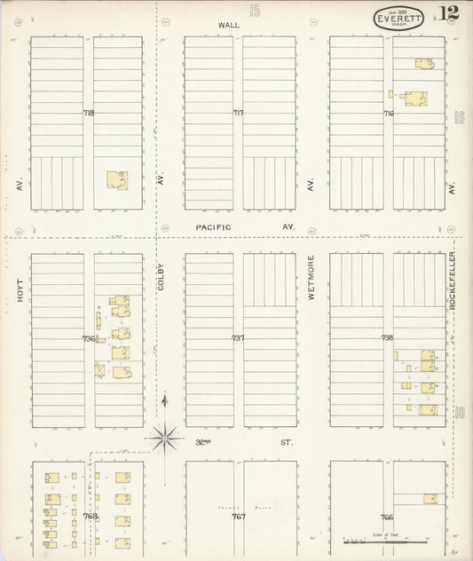 Sanborn Fire Insurance Map from Everett, Snohomish County, Washington (1893), Sheet #0011 - Historic Sanborn Fire Insurance Map Print, vintage old map wall art, antique decor, genealogy gift, Washington Washington map