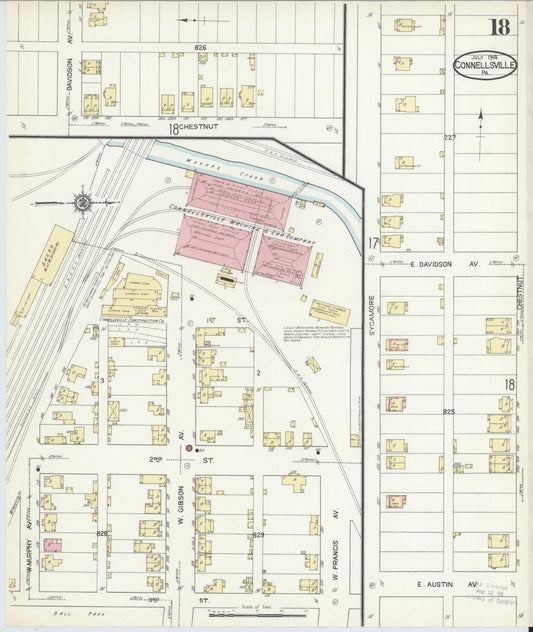 Sanborn Fire Insurance Map from Connellsville, Fayette County, Pennsylvania (1914), Sheet #0018 - Historic Sanborn Fire Insurance Map Print, vintage old map wall art, antique decor, genealogy gift, Pennsylvania Pennsylvania map