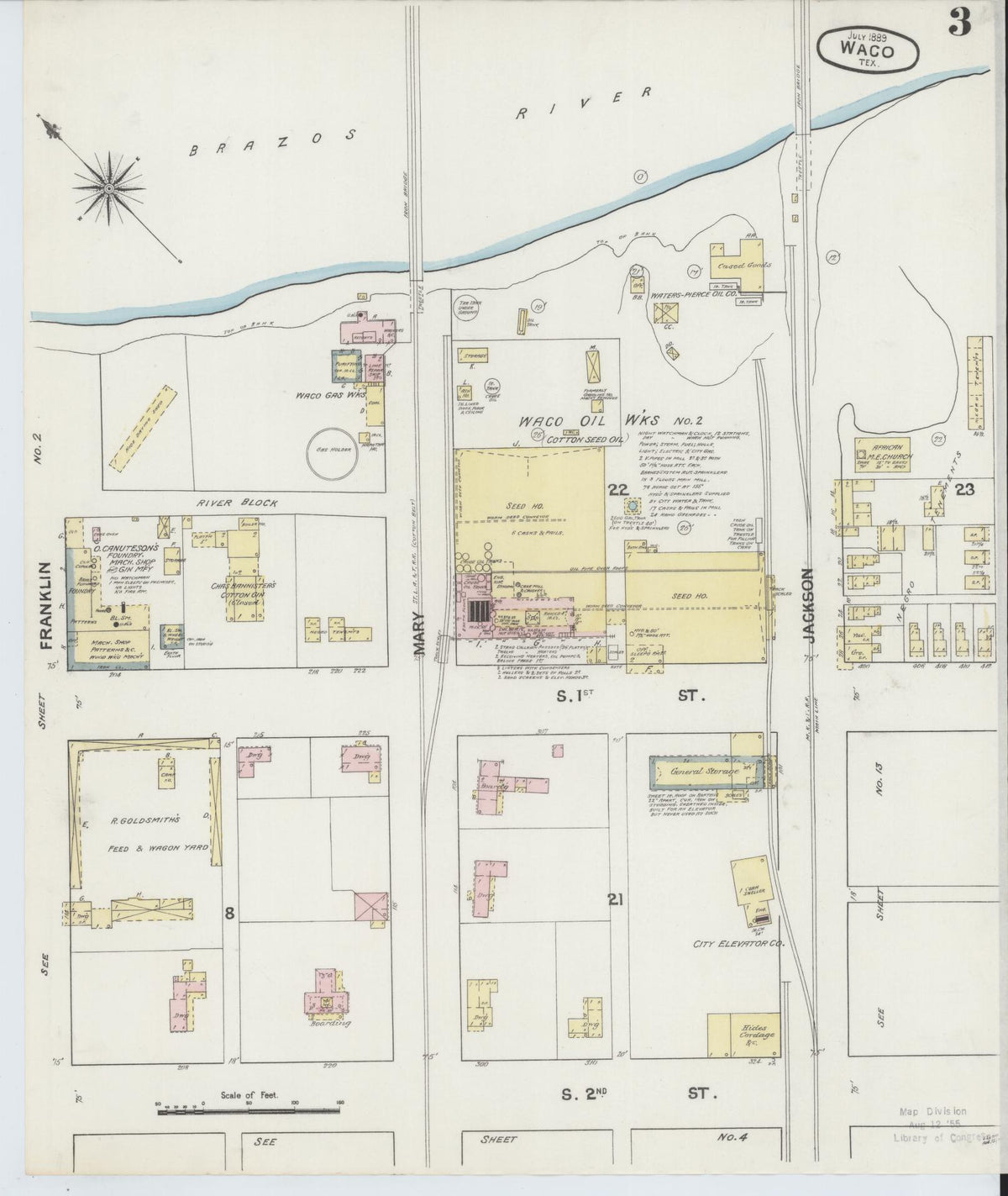 Sanborn Fire Insurance Map from Waco, McLennan County, Texas (1889), Sheet #0003 - Complete Map Set gallery image, historic Sanborn map, vintage wall art, Texas Texas