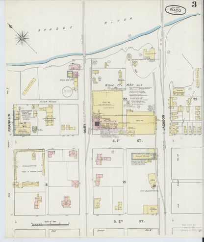 Sanborn Fire Insurance Map from Waco, McLennan County, Texas (1889), Sheet #0003 - Complete Map Set gallery image, historic Sanborn map, vintage wall art, Texas Texas
