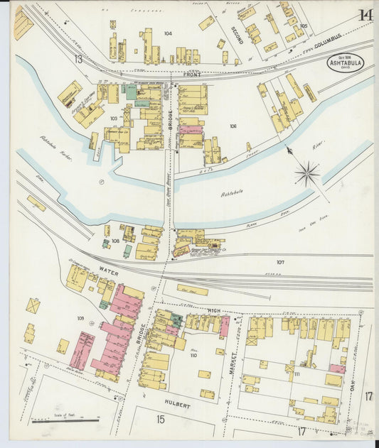 Sanborn Fire Insurance Map from Ashtabula, Ashtabula County, Ohio (1898), Sheet #0014 - Historic Sanborn Fire Insurance Map Print, vintage old map wall art, antique decor, genealogy gift, Ohio Ohio map