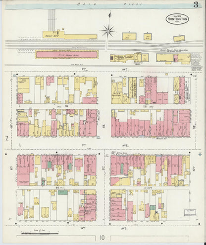 Sanborn Fire Insurance Map from Huntington, Cabell County, West Virginia (1898), Sheet #0003 - Complete Map Set gallery image, historic Sanborn map, vintage wall art, West Virginia West Virginia