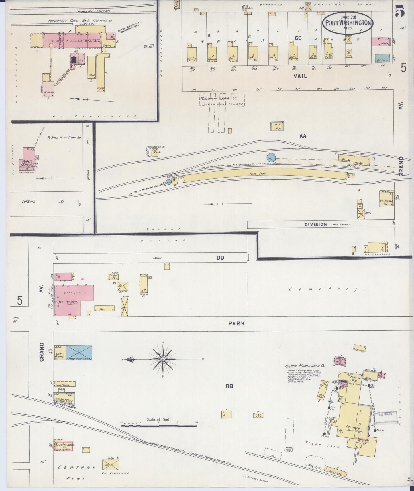 Sanborn Fire Insurance Map from Port Washington, Ozaukee County, Wisconsin (1898), Sheet #0005 - Complete Map Set gallery image, historic Sanborn map, vintage wall art, Wisconsin Wisconsin