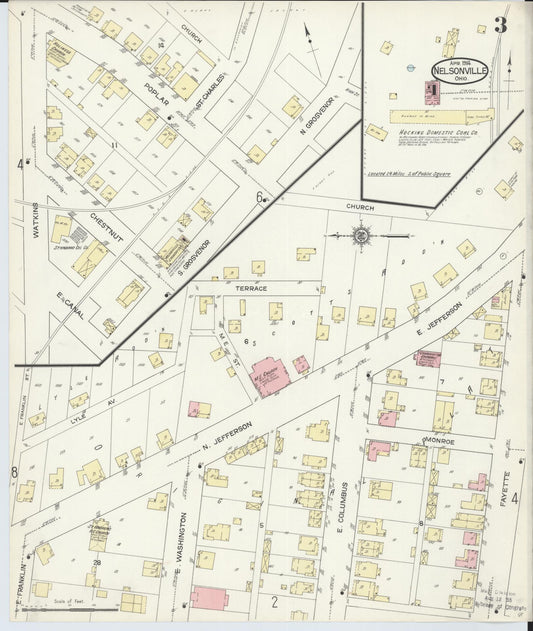 Sanborn Fire Insurance Map from Nelsonville, Athens County, Ohio (1914), Sheet #0003 - Historic Sanborn Fire Insurance Map Print, vintage old map wall art, antique decor, genealogy gift, Ohio Ohio map