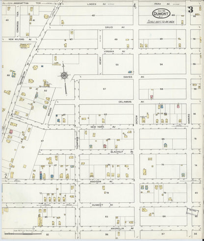 Sanborn Fire Insurance Map from Dumont, Bergen County, New Jersey (1916), Sheet #0003 - Historic Sanborn Fire Insurance Map Print, vintage old map wall art, antique decor, genealogy gift, New Jersey New Jersey map