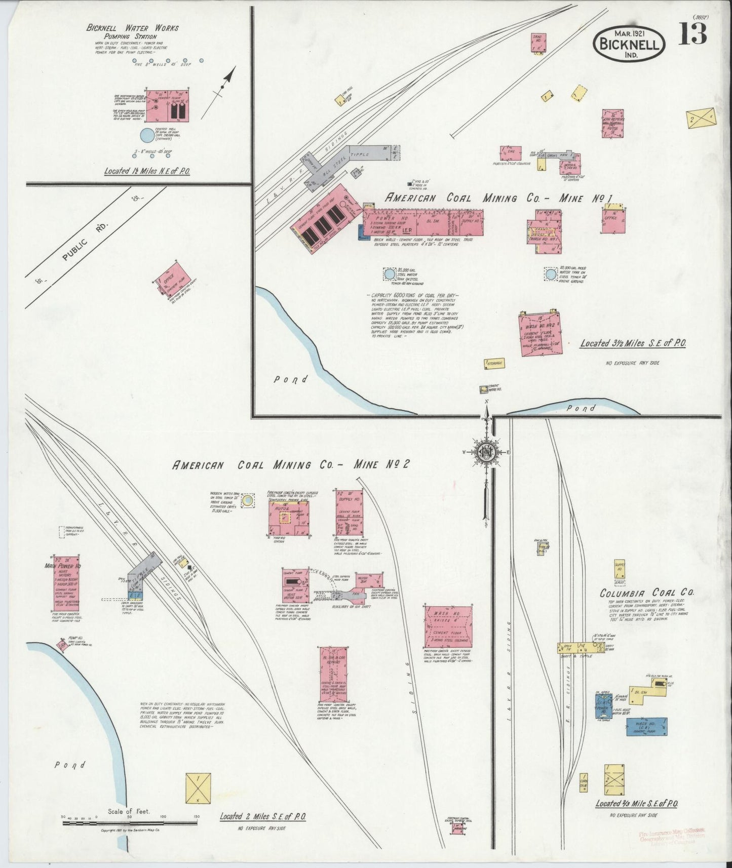 Sanborn Fire Insurance Map from Bicknell, Knox County, Indiana (1921), Sheet #0013 - Complete Map Set gallery image, historic Sanborn map, vintage wall art, Indiana Indiana