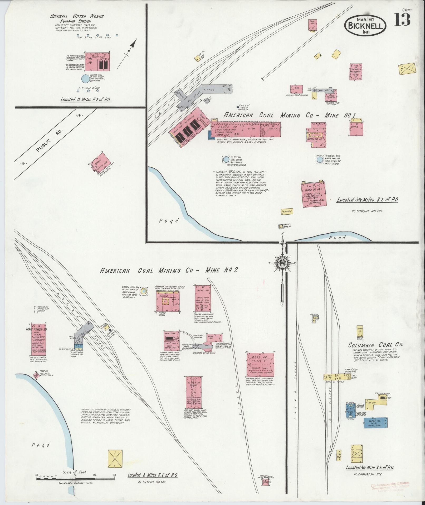 Sanborn Fire Insurance Map from Bicknell, Knox County, Indiana (1921), Sheet #0013 - Complete Map Set gallery image, historic Sanborn map, vintage wall art, Indiana Indiana