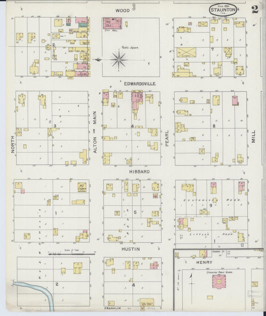 Sanborn Fire Insurance Map from Staunton, Macoupin County, Illinois (1894), Sheet #0002 - Historic Sanborn Fire Insurance Map Print, vintage old map wall art, antique decor, genealogy gift, Illinois Illinois map