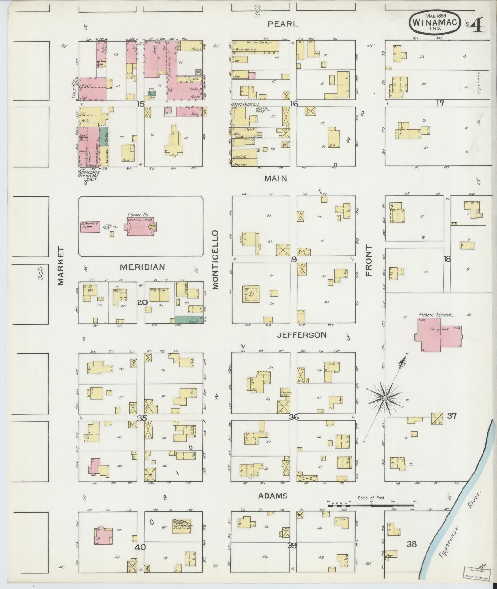 Sanborn Fire Insurance Map from Winamac, Pulaski County, Indiana (1893), Sheet #0004 - Historic Sanborn Fire Insurance Map Print, vintage old map wall art, antique decor, genealogy gift, Indiana Indiana map
