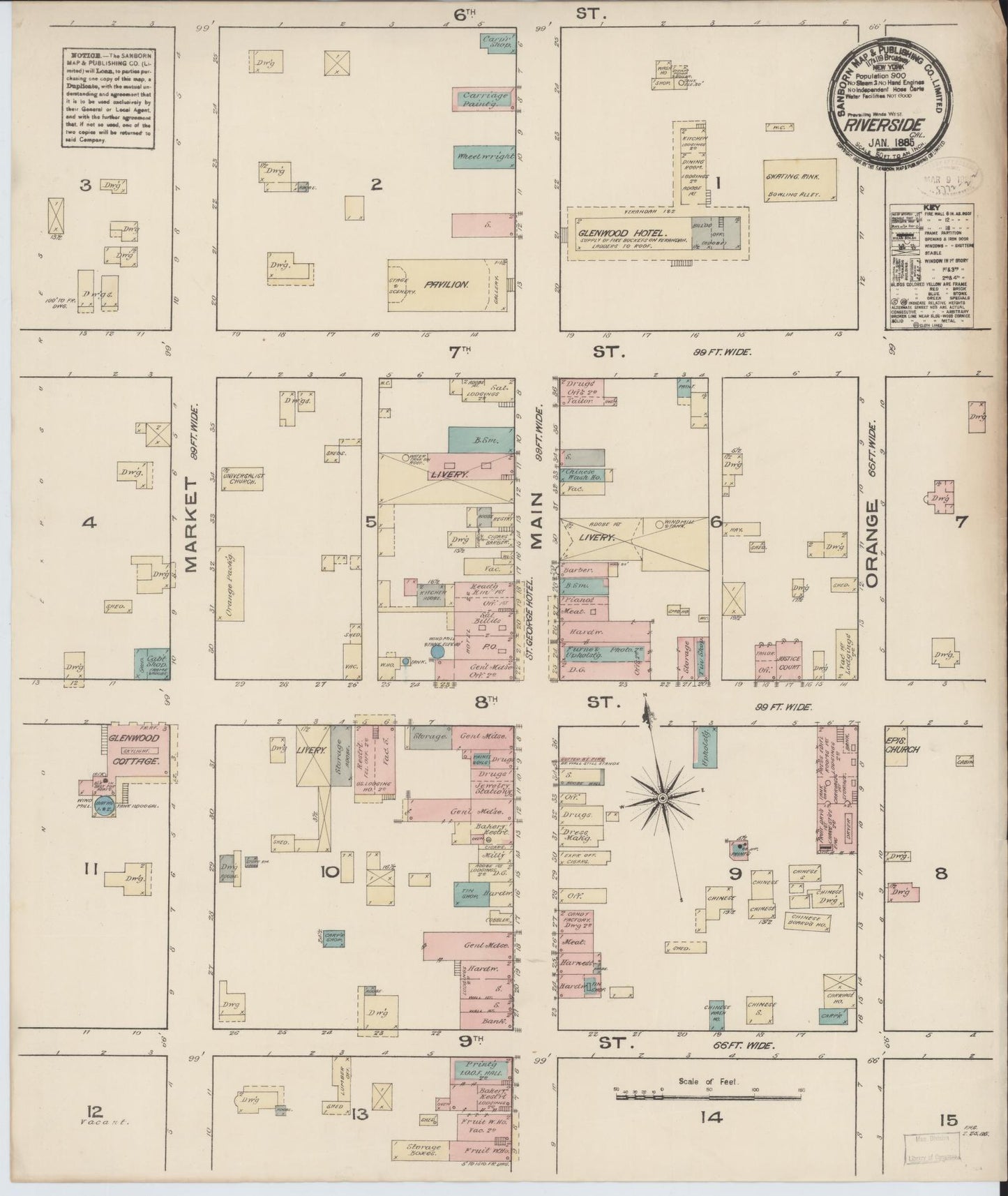 Sanborn Fire Insurance Map from Riverside, Riverside County, California. (1885) – Historic Sanborn Fire Insurance Map Print