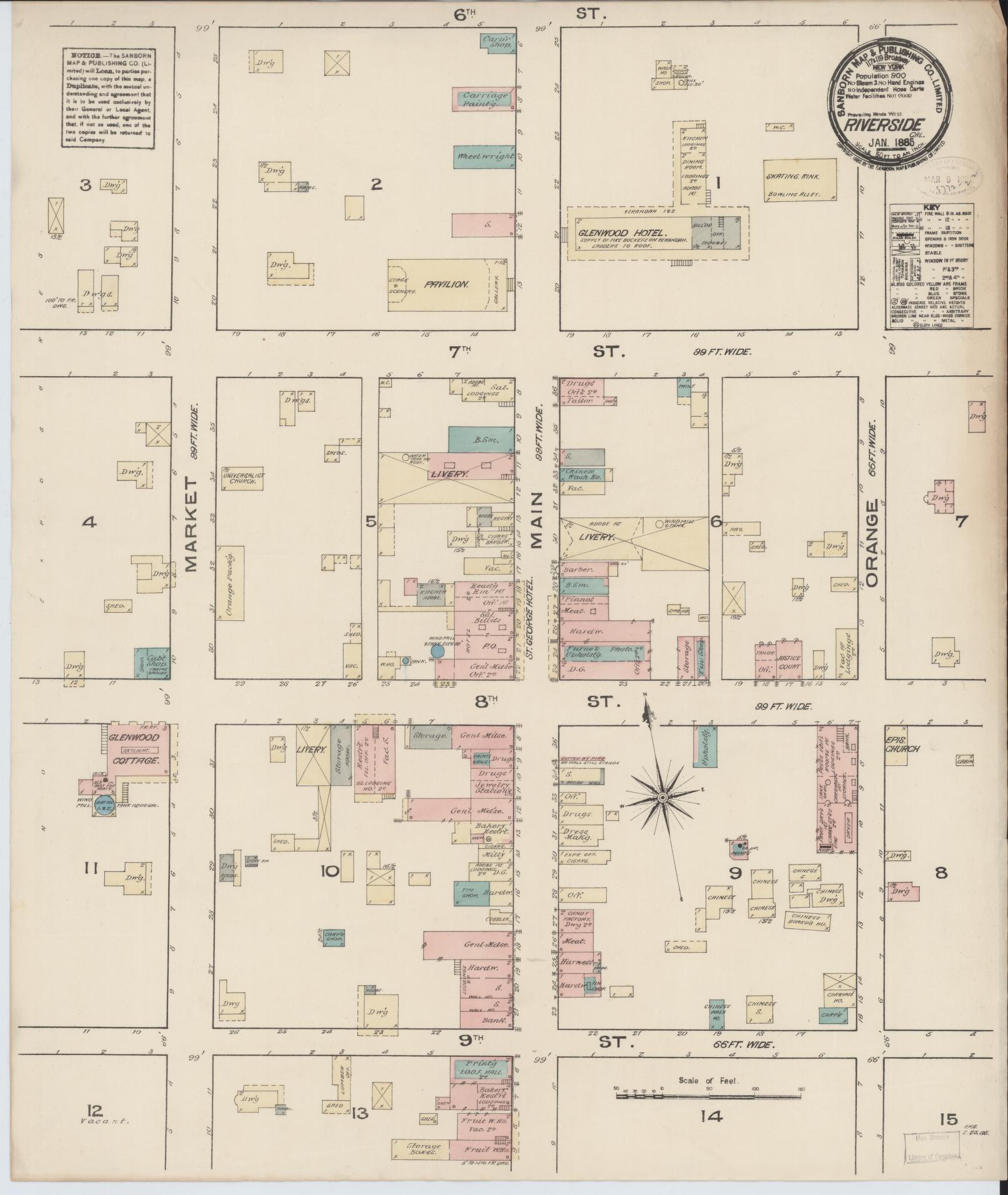 Sanborn Fire Insurance Map from Riverside, Riverside County, California. (1885) – Historic Sanborn Fire Insurance Map Print