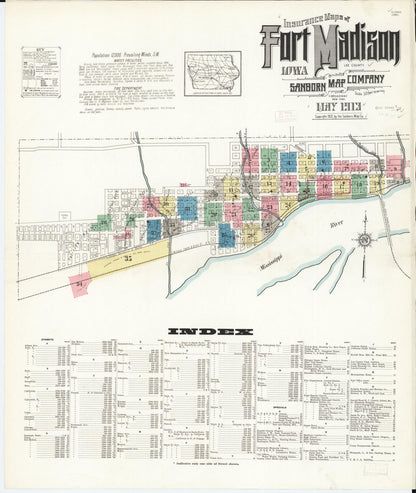 Sanborn Fire Insurance Map from Fort Madison, Lee County, Iowa (1913), Sheet #0001 - Historic Sanborn Fire Insurance Map Print