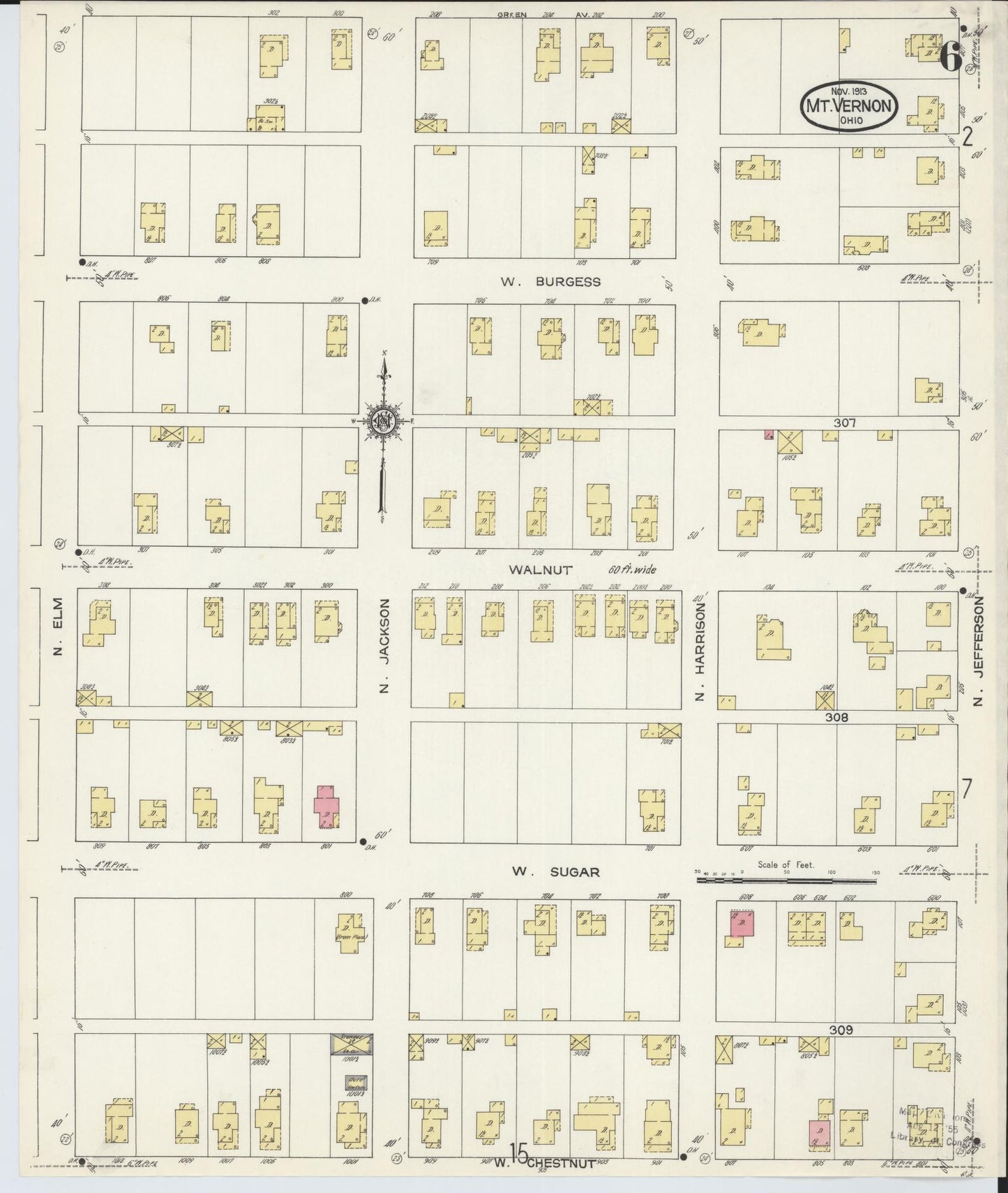 Sanborn Fire Insurance Map from Mount Vernon, Knox County, Ohio (1913), Sheet #0006 - Complete Map Set gallery image, historic Sanborn map, vintage wall art, Ohio Ohio