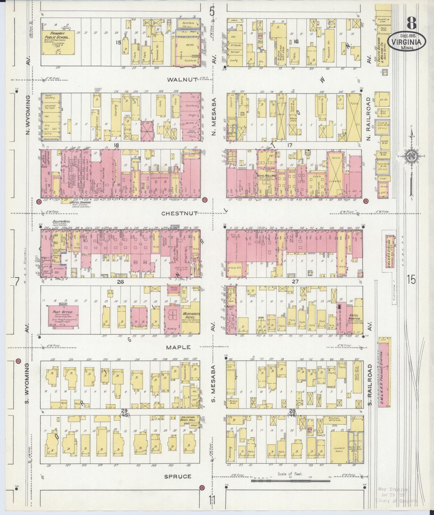 Sanborn Fire Insurance Map from Virginia, Saint Louis County, Minnesota (1915), Sheet #0008 - Complete Map Set gallery image, historic Sanborn map, vintage wall art, Minnesota Minnesota