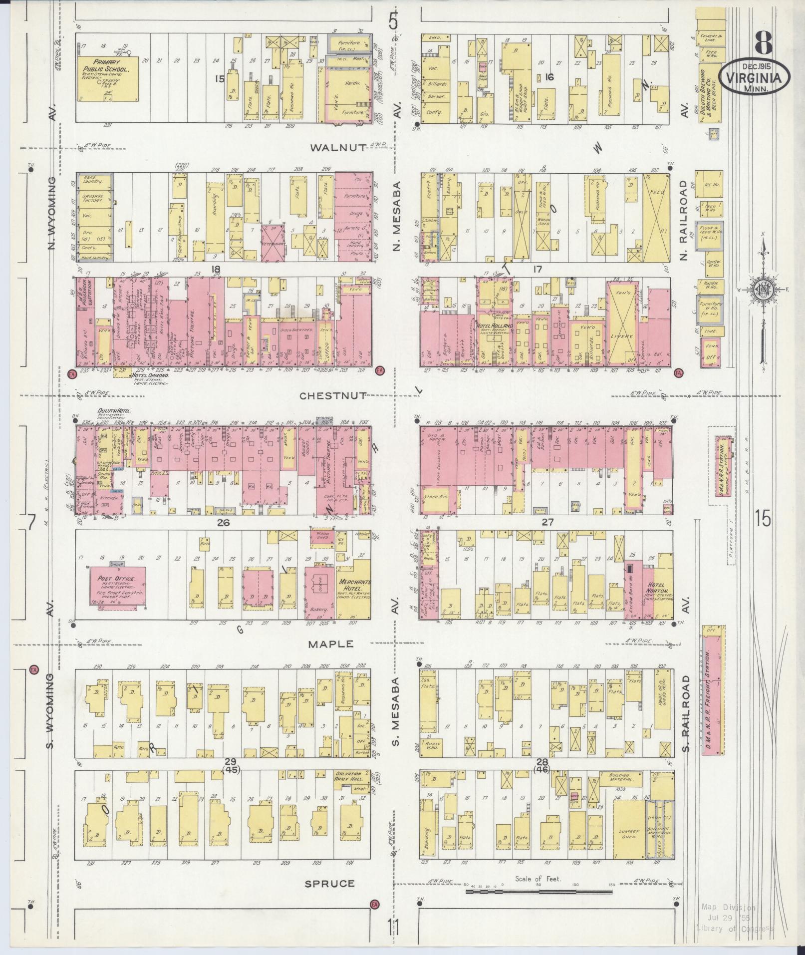 Sanborn Fire Insurance Map from Virginia, Saint Louis County, Minnesota (1915), Sheet #0008 - Complete Map Set gallery image, historic Sanborn map, vintage wall art, Minnesota Minnesota